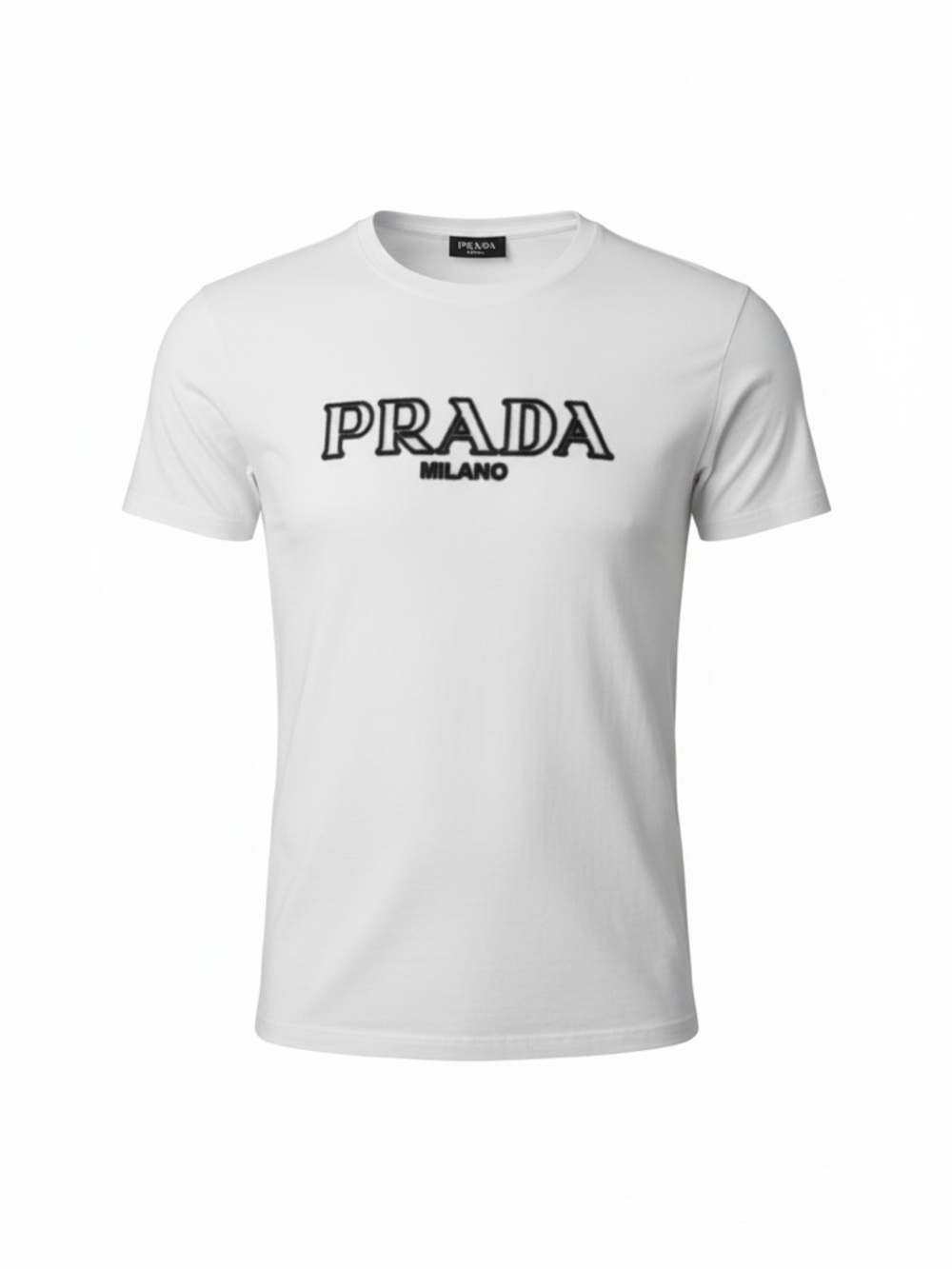 Prada White Short Sleeve T-Shirt with Black Logo